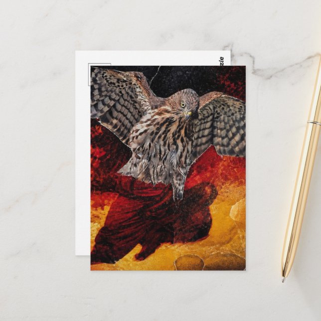 Hawk Dancing in a Red Dress fantasy collage Postcard (Front/Back In Situ)