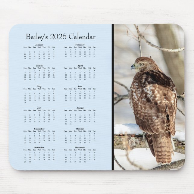 Hawk - Full year 2026 customizable calendar Mouse Mat (Front)