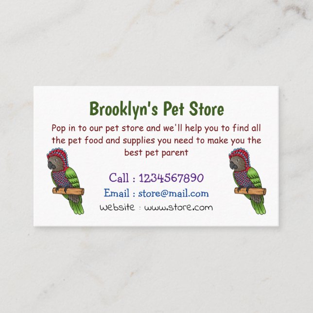 Hawk headed parrot bird cartoon illustration business card (Front)