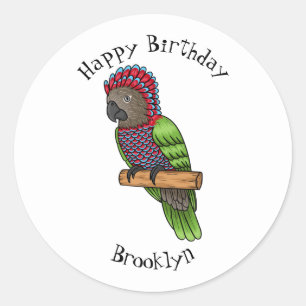 Hawk headed parrot bird cartoon illustration classic round sticker