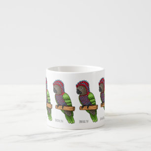 Hawk headed parrot bird cartoon illustration  espresso cup