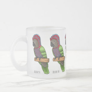 Hawk headed parrot bird cartoon illustration frosted glass coffee mug