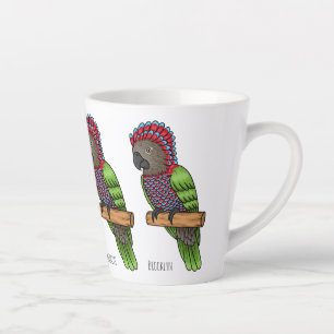 Hawk headed parrot bird cartoon illustration  latte mug