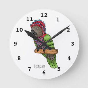 Hawk headed parrot bird cartoon illustration round clock