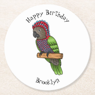 Hawk headed parrot bird cartoon illustration round paper coaster