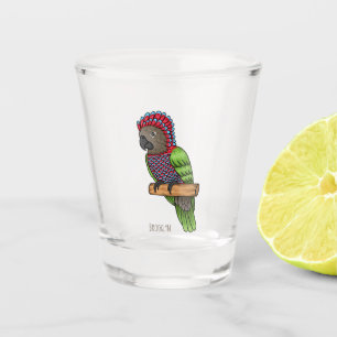 Hawk headed parrot bird cartoon illustration shot glass
