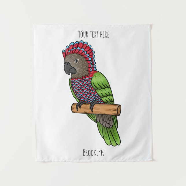 Hawk headed parrot bird cartoon illustration tapestry (Front)