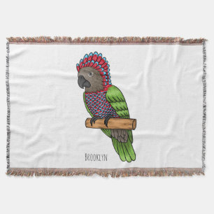 Hawk headed parrot bird cartoon illustration throw blanket