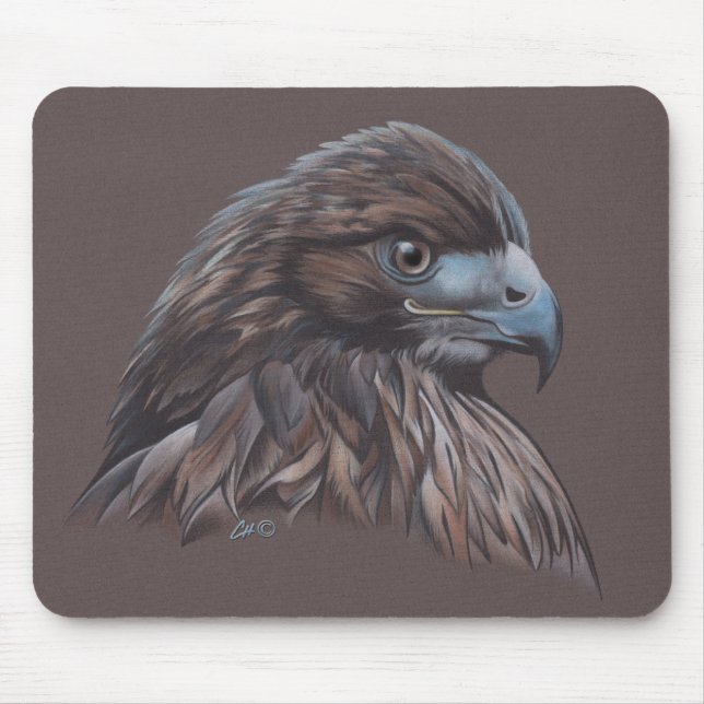 Hawk in Coloured Pencil Mouse Mat (Front)