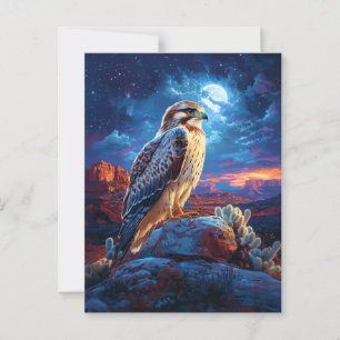 Hawk in the Desert Under a Full Moon Postcard