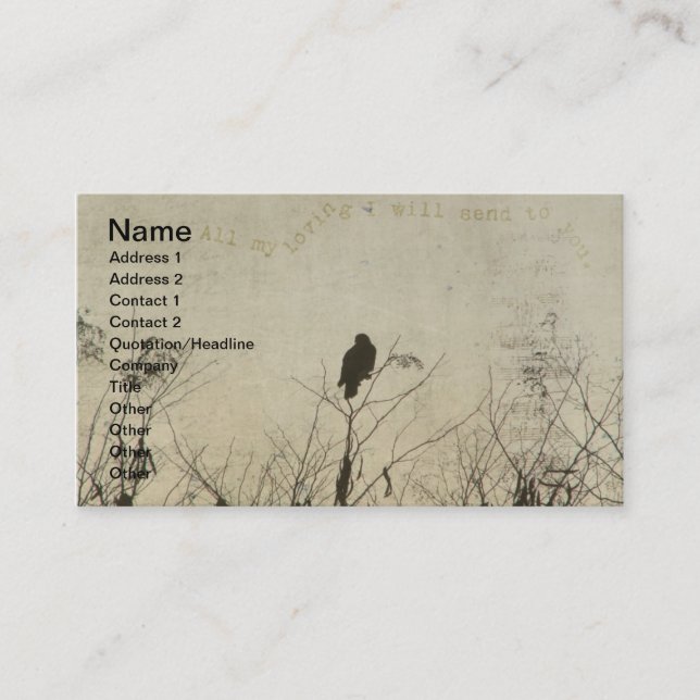 Hawk Love, Hawk in Tree Branches Digital Art Business Card (Front)