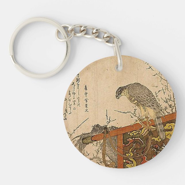 Hawk on Screen Perch Key Ring (Front)