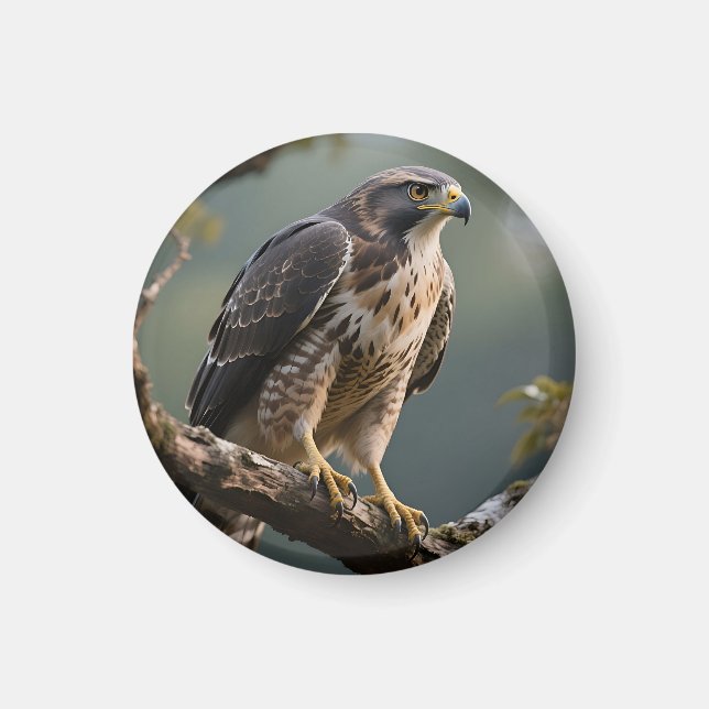 Hawk Perched on Branch Magnet (Front)