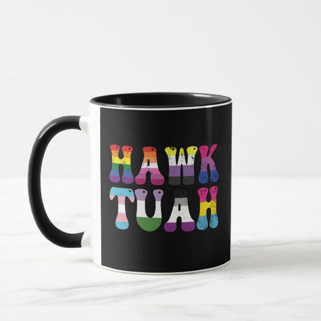 Hawk Tuah Funny LGBTQ Rainbow Flag Ally Trans Mug (Left)
