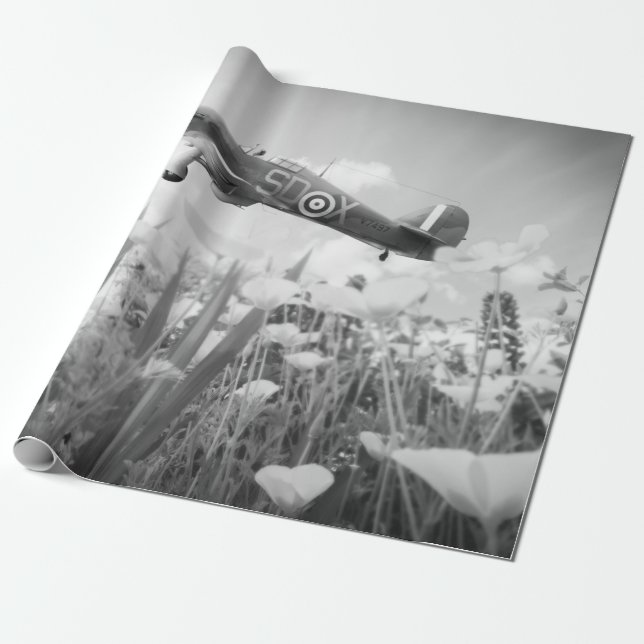 Hawker Hurricane flying over poppies in spring Can Wrapping Paper (Unrolled)