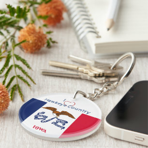 Hawkeyes Iowa w/ initials Flag   Key Ring