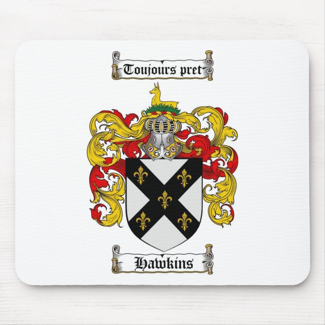 HAWKINS FAMILY CREST -  HAWKINS COAT OF ARMS MOUSE MAT (Front)