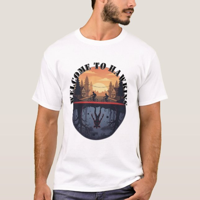 Hawkins Upside-Down Split Scene T-Shirt (Front)