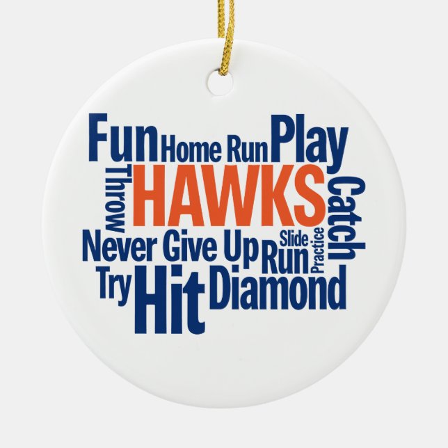 Hawks Baseball Ceramic Tree Decoration (Front)