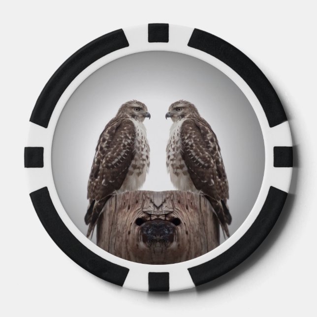 Hawks on a post poker chips (Front)