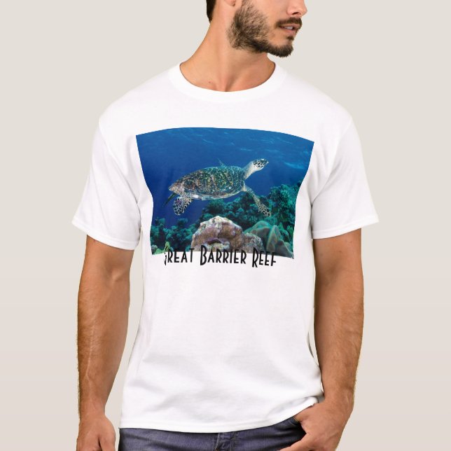 Hawksbill Sea Turtle Great Barrier Reef Coral Sea T-Shirt (Front)