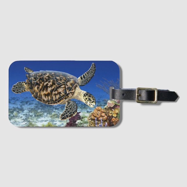 Hawksbill Sea Turtle in Habitat Luggage Tag (Front Horizontal)