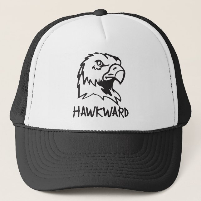 Hawkward - Awkward Hawk Pun Trucker Hat (Front)