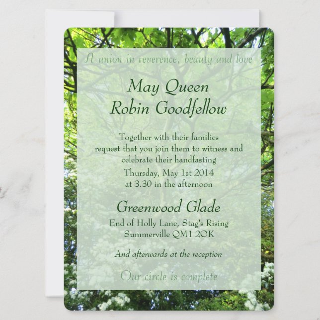 Hawthorn and Oak Handfasting Invitation (Front)