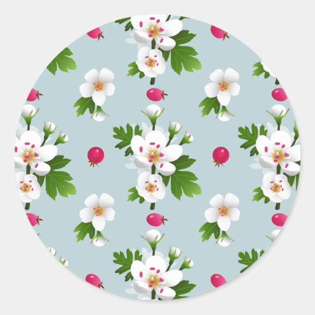 Hawthorn Flowers Classic Round Sticker (Front)
