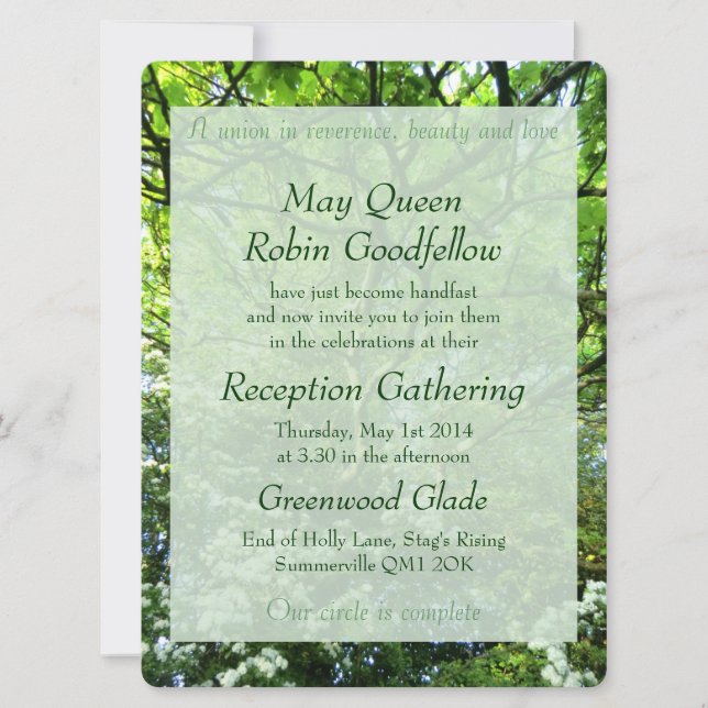 Hawthorn & Oak Handfasting Reception Invitation (Front)