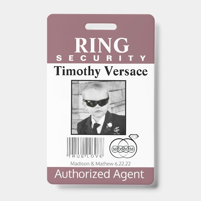 Hawthorn Rose Ring Bearer Security Badge ID Badge (Front)