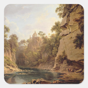 Hawthornden Castle, near Edinburgh, c.1820-22 (oil Square Sticker