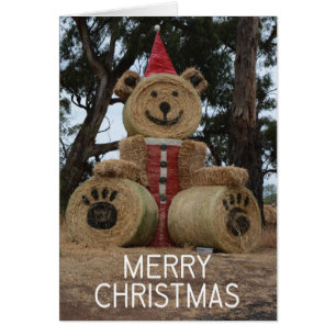 Hay bale bear Christmas card