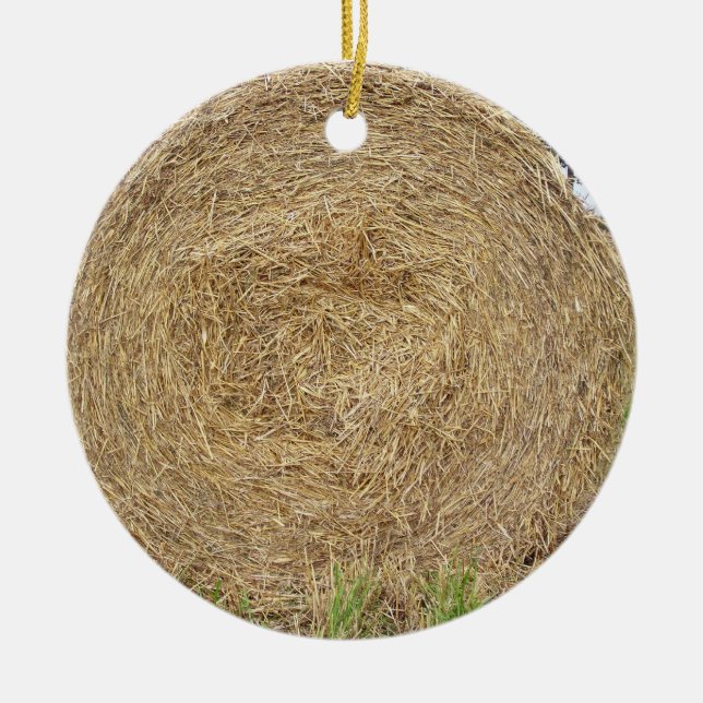 Hay bale in a field ceramic tree decoration (Front)