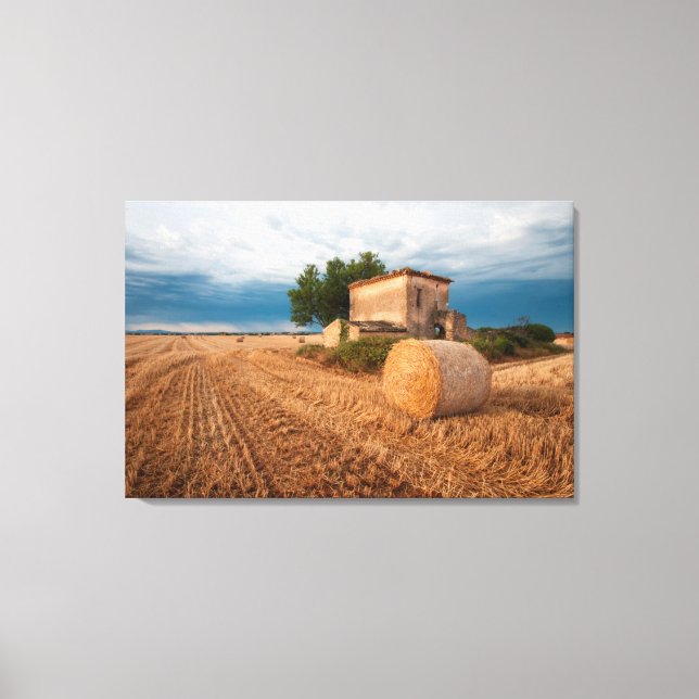 Hay bale in Provence field Canvas Print (Front)