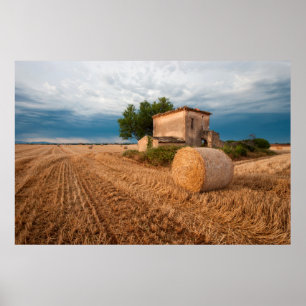 Hay bale in Provence field Poster