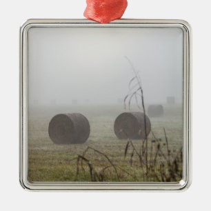 Hay Bales In The Fog Metal Tree Decoration