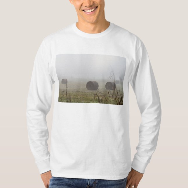 Hay Bales In The Fog T-Shirt (Front)