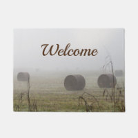 Hay Bales In The Fog Welcome Doormat