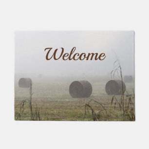 Hay Bales In The Fog Welcome Doormat
