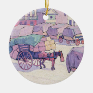 Hay Carts, Cumberland Market (oil on canvas) Ceramic Tree Decoration