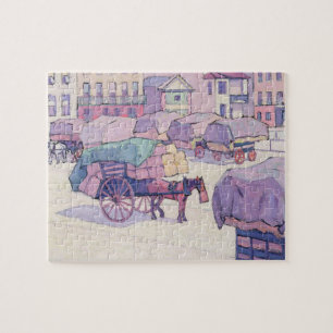 Hay Carts, Cumberland Market (oil on canvas) Jigsaw Puzzle