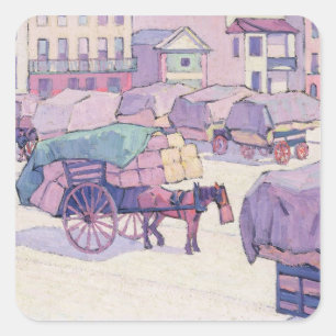 Hay Carts, Cumberland Market (oil on canvas) Square Sticker