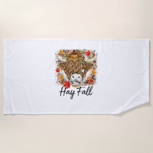 Hay Fall Highland Cow Leopard Thanksgiving Heifer Beach Towel