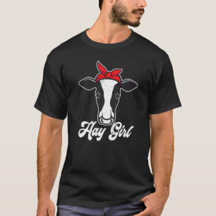 Hay Girl Farmer Farming Animals Red Bow Cow T-Shirt