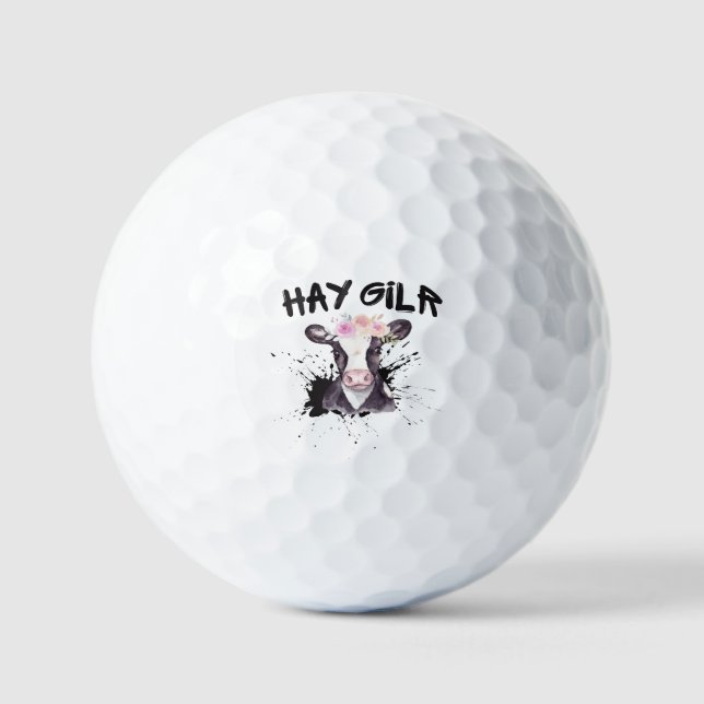 Hay Girl Farmer Funny Cattle Cow Farm Lovers  Golf Balls (Front)