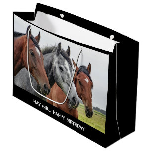 Hay Girl Happy Birthday Horse Large Gift Bag