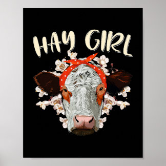 Hay Girl Heifer Farmer Cow Bandanna Poster