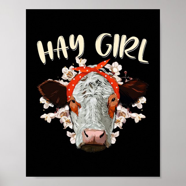 Hay Girl Heifer Farmer Cow Bandanna Poster (Front)
