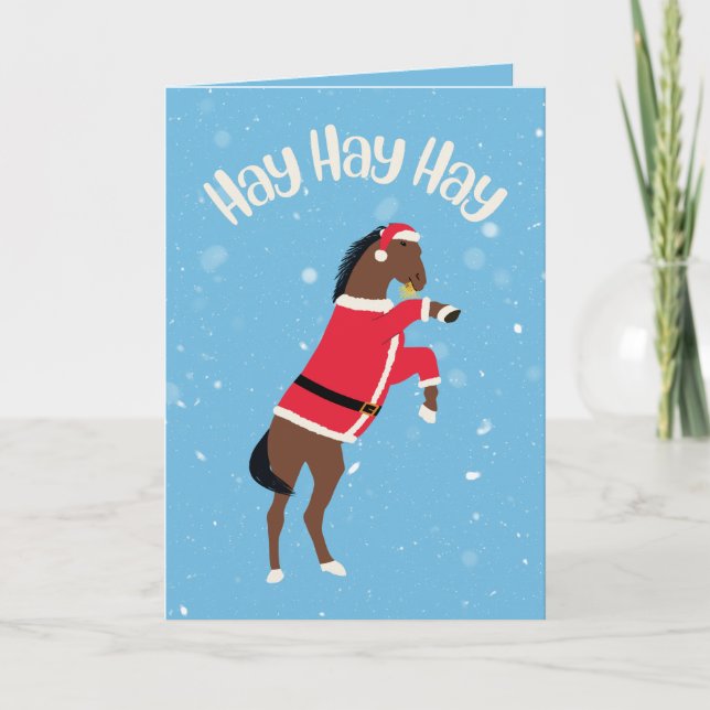 Hay hay hay pun horse Santa funny Christmas  Holiday Card (Front)